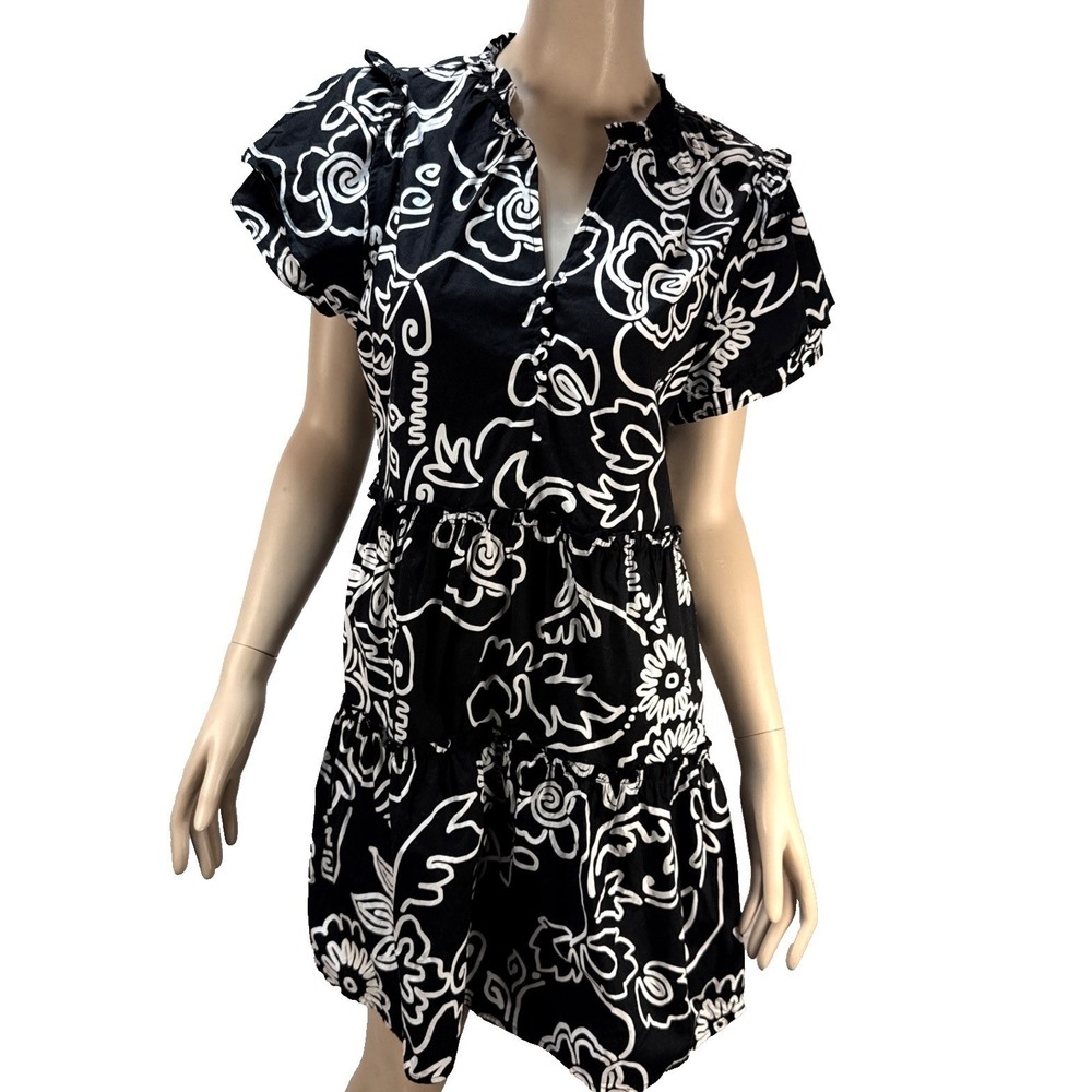 Sugarlips Haylie Floral Empire Tiered Mini Dress Size L Black Floral Cotton